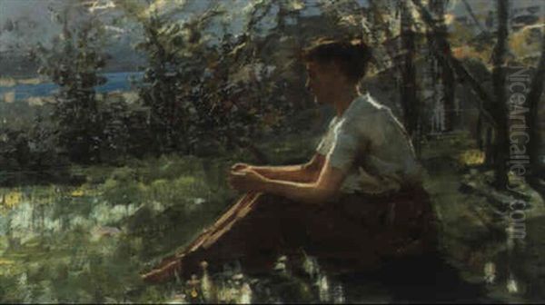 Maedchen Auf Der Wiese Sitzend Oil Painting by Giovanni Battista Costa