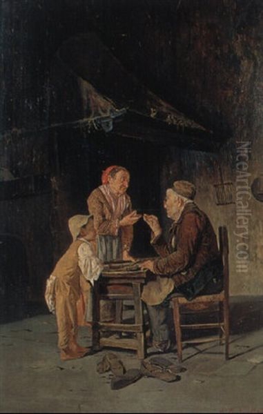 At The Cobbler's Oil Painting by Giuseppe Costantini