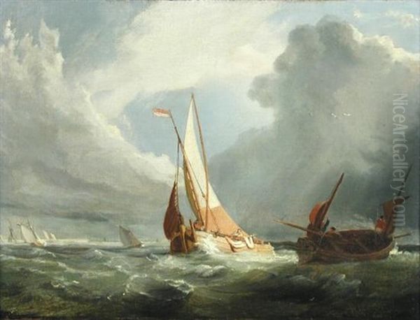 A Dutch Galliot Running Into Port Oil Painting by Miles Edmund Cotman