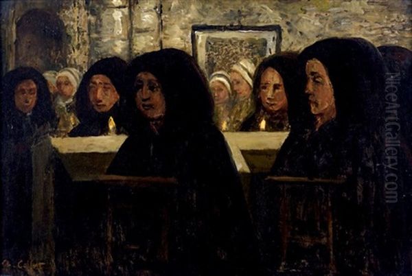 Bretonnes A L'eglise Ou Enterrement En Bretagne Oil Painting by Charles Cottet