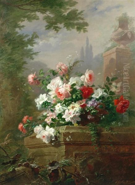 Still Life Of Flowers Oil Painting by Emile Gustave Couder