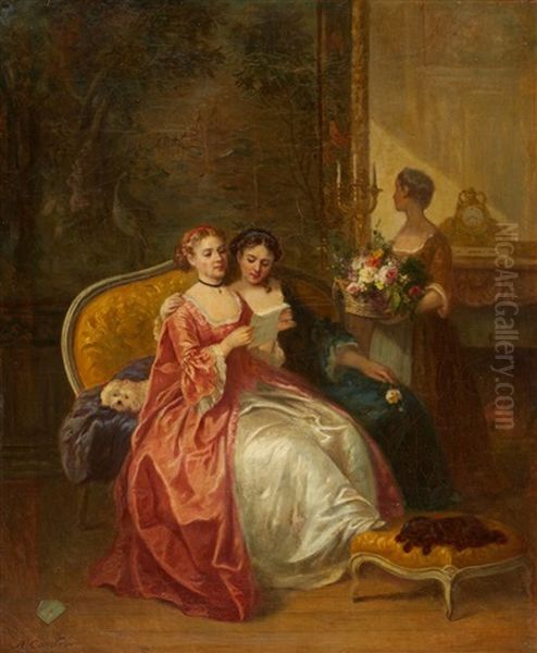 La Lettre Oil Painting by Louis Charles Auguste Couder