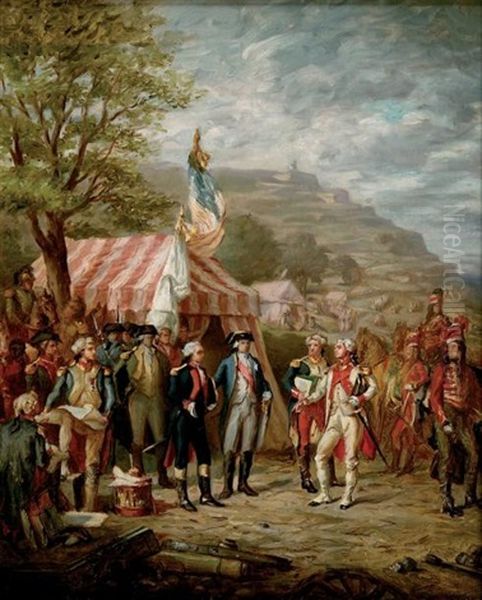 Etude Pour La Prise De Yorktown, Des Generaux Washington, Rochambeau Et La Fayette (study) Oil Painting by Louis Charles Auguste Couder