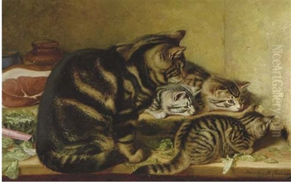 Recumbent Kittens And Cat Oil Painting by Horatio Henry Couldery