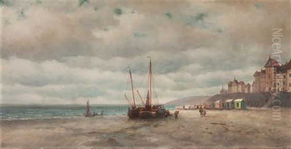 Beach Scene With Boats Oil Painting by William Coulter