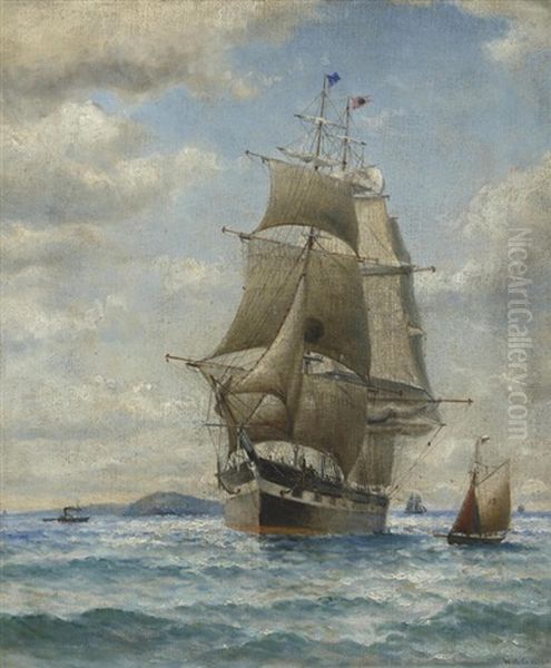 A Ship Of The Black Ball Line Taking On A Pilot, San Francisco Bay Oil Painting by William Coulter