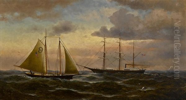 Pilot Boat And Bark Oil Painting by William Coulter
