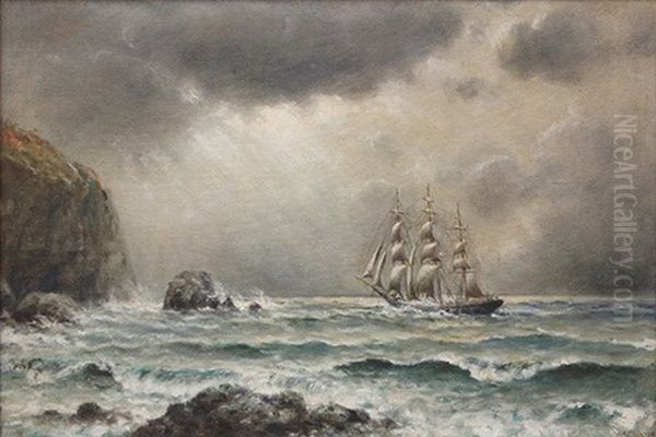 Ship Under Stormy Sky And Waters Oil Painting by William Coulter