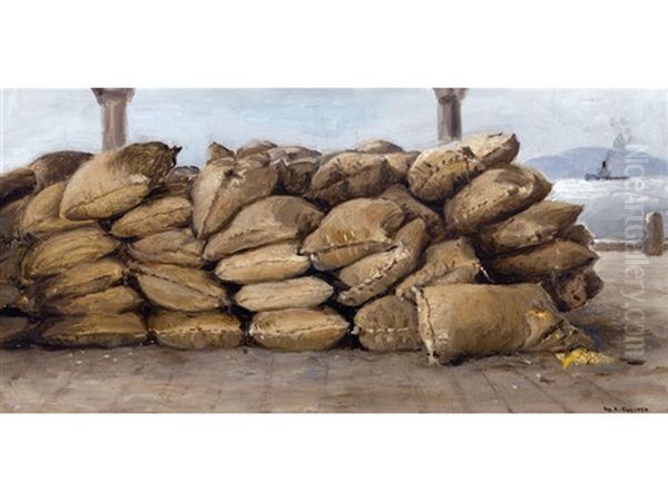 Sacks Of Wheat (wheat At $2.15) Oil Painting by William Coulter