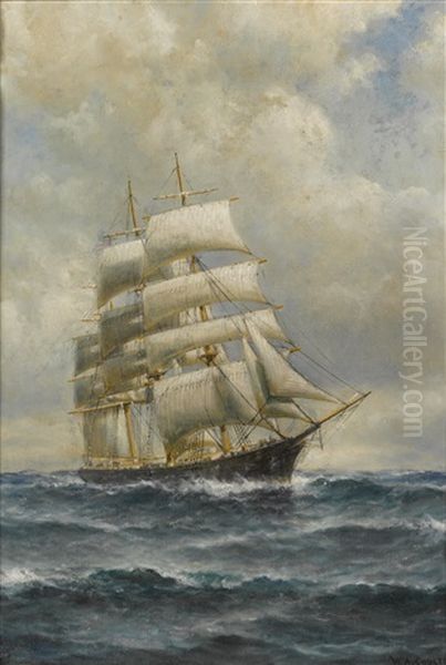 Three-masted Ship On Open Seas Oil Painting by William Coulter