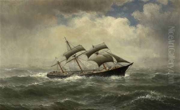 Sailing Ship In Rough Seas Oil Painting by William Coulter