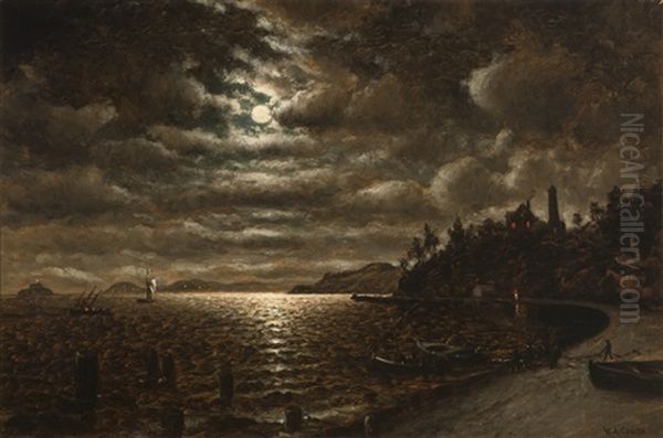 Northern California Cove In The Moonlight Oil Painting by William Coulter