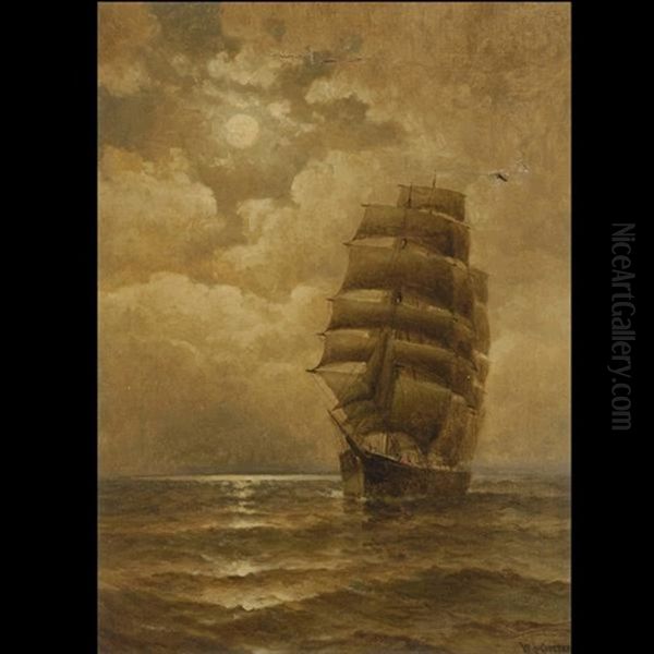 Ship At Sea Oil Painting by William Coulter