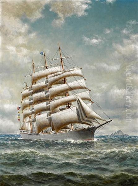 The Four-masted Bark Edward Sewall With The Golden Gate And Farallon Islands In The Distance Oil Painting by William Coulter