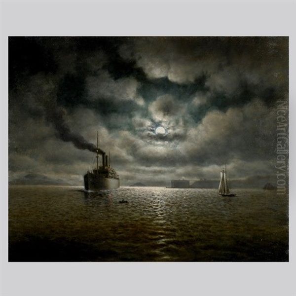 Heading Out The Golden Gate Under A Full Moon Oil Painting by William Coulter
