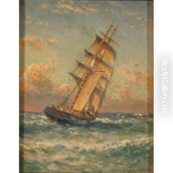 A Brigantine Running Before The Wind Oil Painting by William Coulter