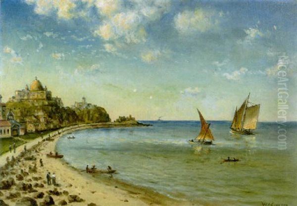 Beach At Genoa Oil Painting by William Coulter