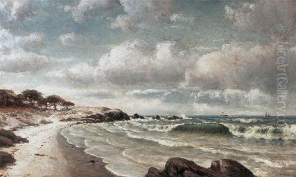 A Coastal Scene With Ships In The Distance Oil Painting by William Coulter