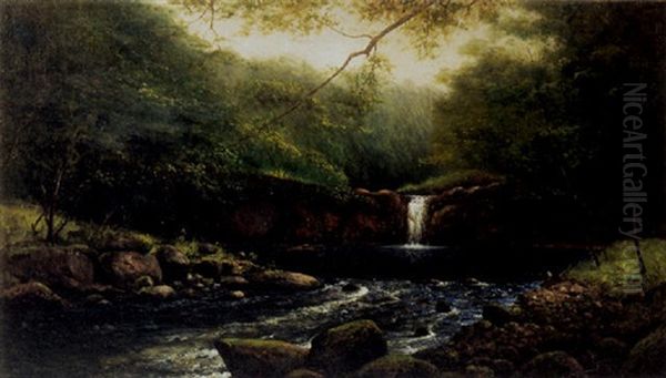 A Pool And Falls In A Summer Forest Oil Painting by William Coulter