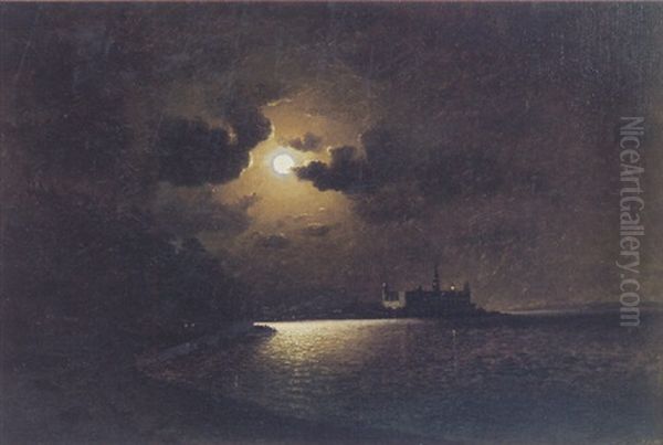 Full Moon Along The Coast Oil Painting by William Coulter