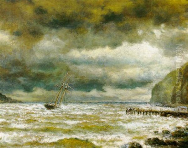 Nearing The Dock In Stormy Seas Oil Painting by William Coulter