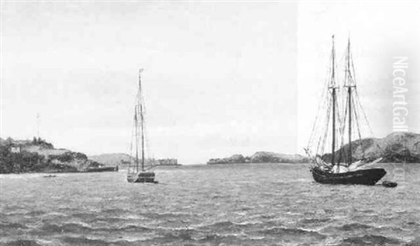 Sailboats At Moor Oil Painting by William Coulter