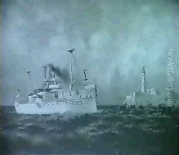 Frigate Rounding A Point Oil Painting by William Coulter