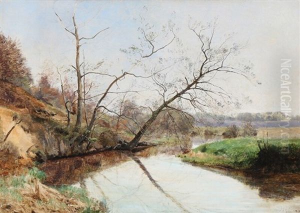 Ved Et Aalob En Tidlig Formiddag Oil Painting by Janus Andreas Bartholin La Cour