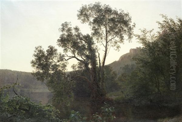 Lake Nemi Oil Painting by Janus Andreas Bartholin La Cour