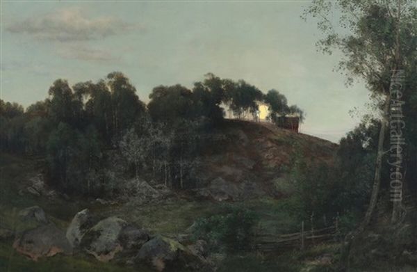 Landscape With Moonlight Oil Painting by Janus Andreas Bartholin La Cour