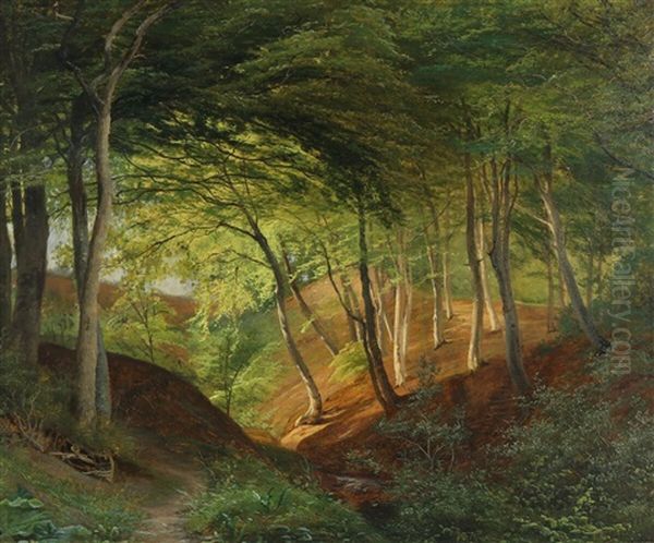 Partie I Riis Skov Ved Aarhus Oil Painting by Janus Andreas Bartholin La Cour