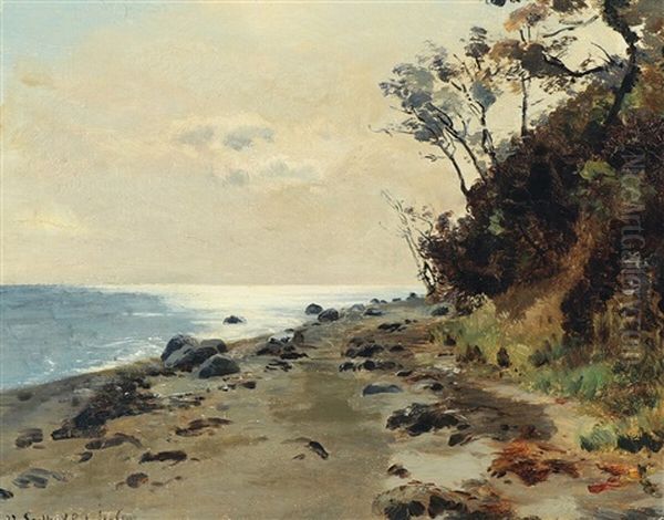 Scenery From Moesgaard Beach Oil Painting by Janus Andreas Bartholin La Cour