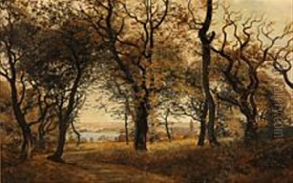 Aarhus Bay Area Seen From Risskov Oil Painting by Janus Andreas Bartholin La Cour