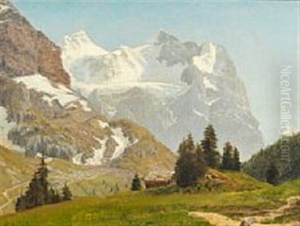 Montain Landscape With Snowy Peaks Oil Painting by Janus Andreas Bartholin La Cour