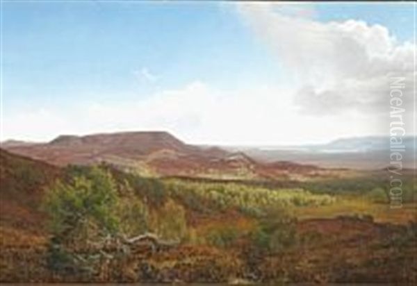 Landscape Around Himmelbjerget In Jutland Oil Painting by Janus Andreas Bartholin La Cour