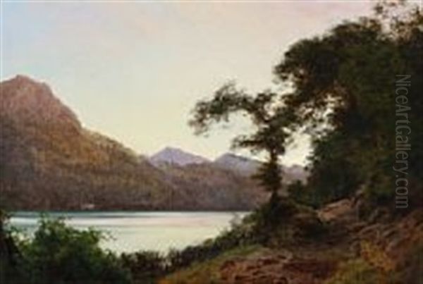 Summer Landscape With A View Over A Lake Oil Painting by Janus Andreas Bartholin La Cour