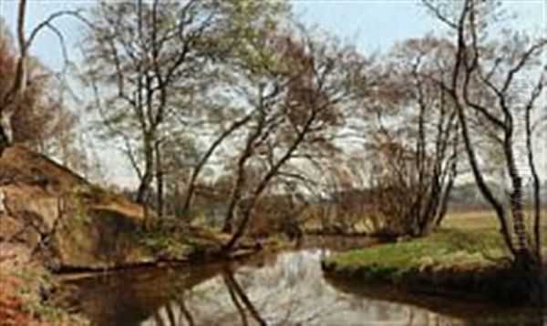 Skovmolleaaen Ved Moesgaard Oil Painting by Janus Andreas Bartholin La Cour