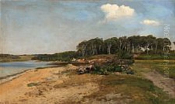Fiord Scene From Denmark Oil Painting by Janus Andreas Bartholin La Cour