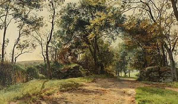 Vej I Moesgaard Skov Oil Painting by Janus Andreas Bartholin La Cour