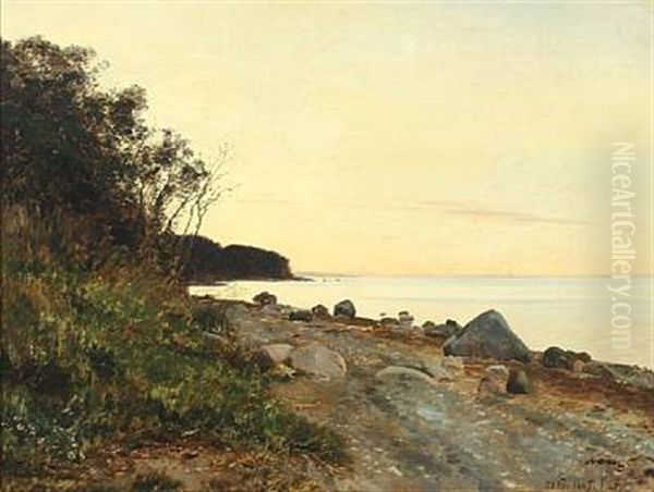 Summer's Eve At Moesgard Strand Oil Painting by Janus Andreas Bartholin La Cour