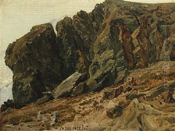 A Rocky Landscape From Rosenlaui In Switzerland Oil Painting by Janus Andreas Bartholin La Cour