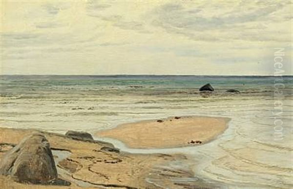 Coastal Scenery With Boulders On The Beach Oil Painting by Janus Andreas Bartholin La Cour