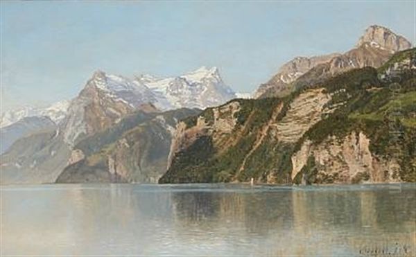 Sneklaedte Bjaerge Ved Vierwaldstadter-soen Oil Painting by Janus Andreas Bartholin La Cour