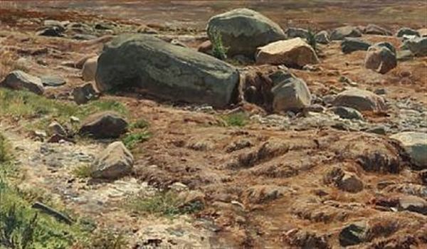 Strandbred Med Store Sten Oil Painting by Janus Andreas Bartholin La Cour