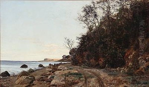 Beach Scene From Aarhus Bay, Denmark Oil Painting by Janus Andreas Bartholin La Cour
