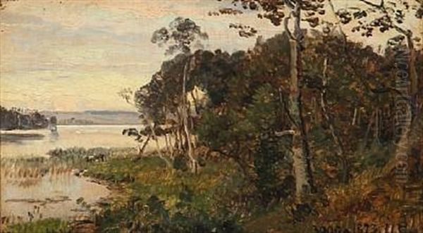 Ved Silkeborg Langso Oil Painting by Janus Andreas Bartholin La Cour