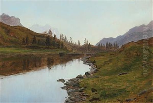 Landscape From Schweiz With Lake, In The Background Mountains Oil Painting by Janus Andreas Bartholin La Cour