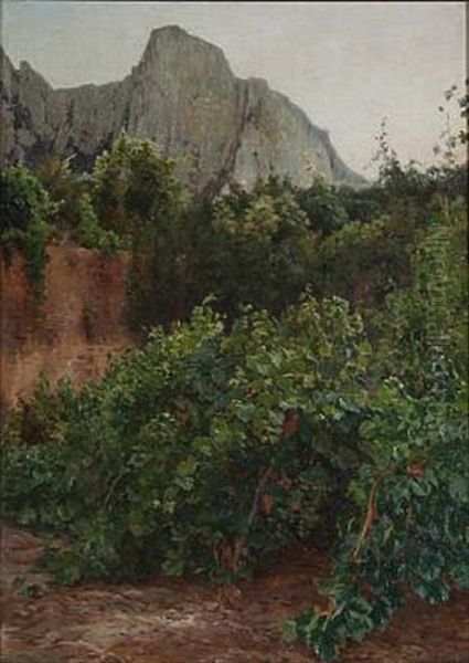 Southern European Landscape With Vines Oil Painting by Janus Andreas Bartholin La Cour