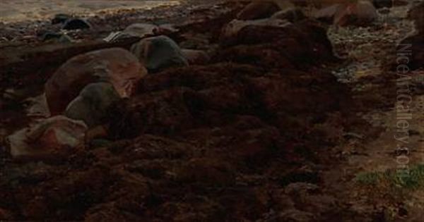 Beach Scene From Kalo Vig, Denmark (study For Painting) Oil Painting by Janus Andreas Bartholin La Cour