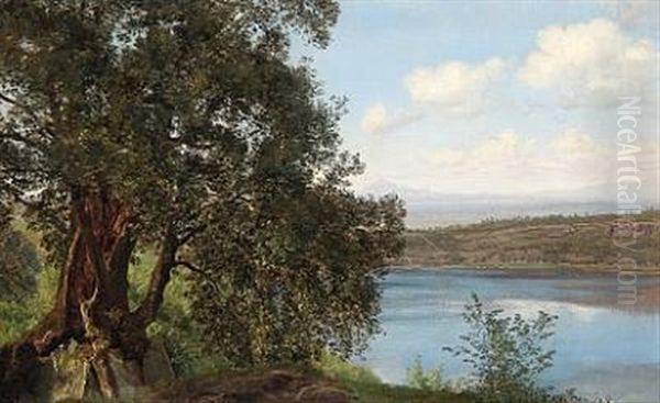 View From Lago Di Castello In Italy Oil Painting by Janus Andreas Bartholin La Cour